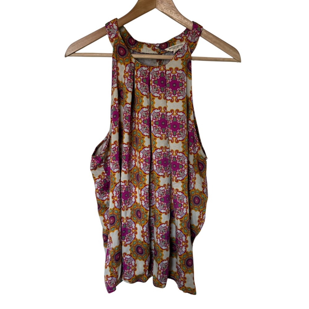 Christian Siriano Halter Top Womens XL Multicolor Boho Medallion Pleated‎ Euc